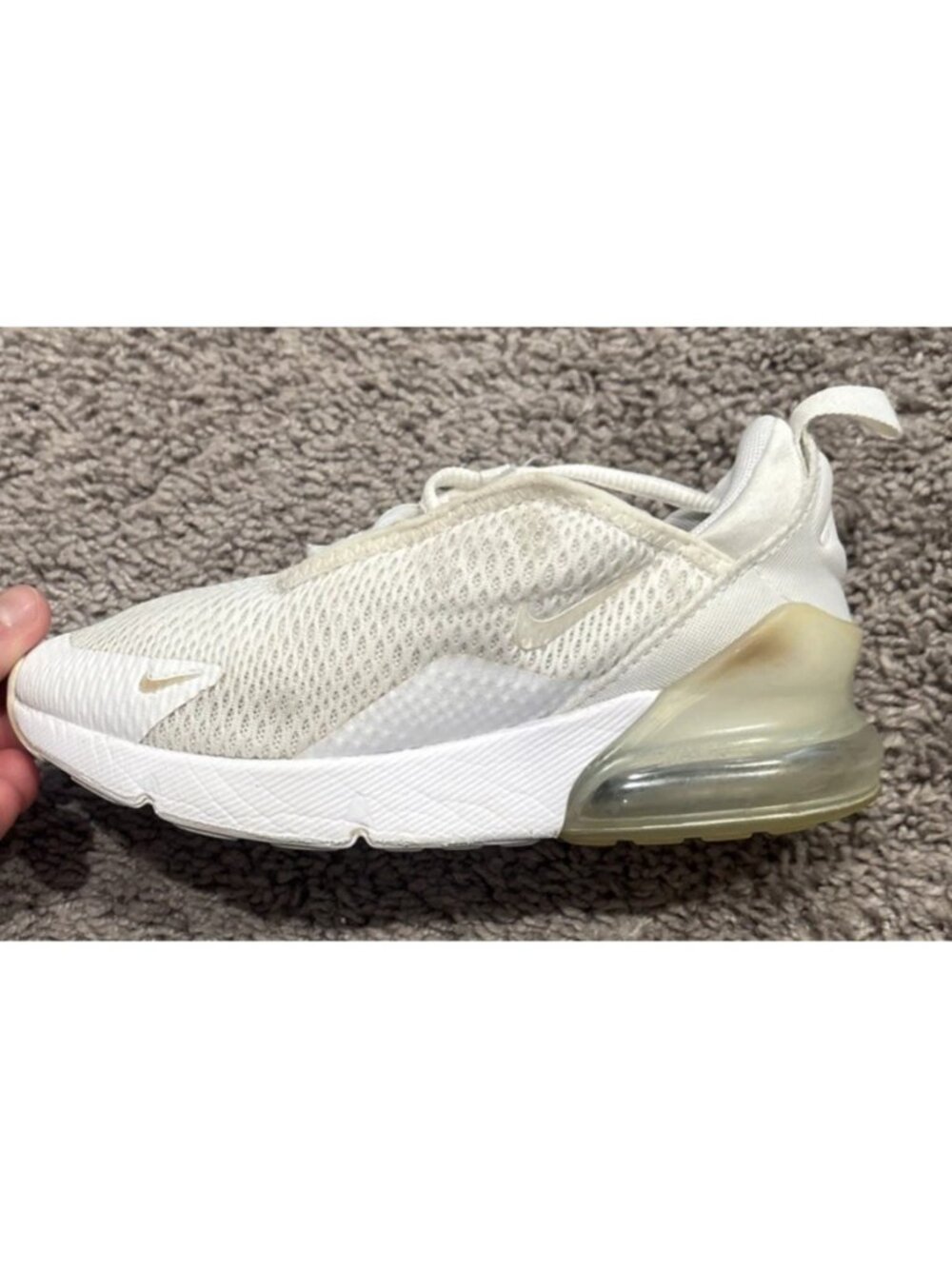Nike Air Max 270 Boys Size 1.5Y Triple White Athletic Shoes Sneakers AO2372-103